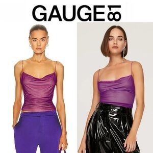 Gauge 81 Lilburn Ruched Cowl-Neck Top in Purple/Natural XS